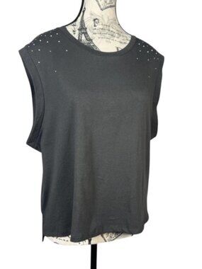 Organic Generation Dark Gray W/Silver Studded Shoulders Sleeveless Top Size XL